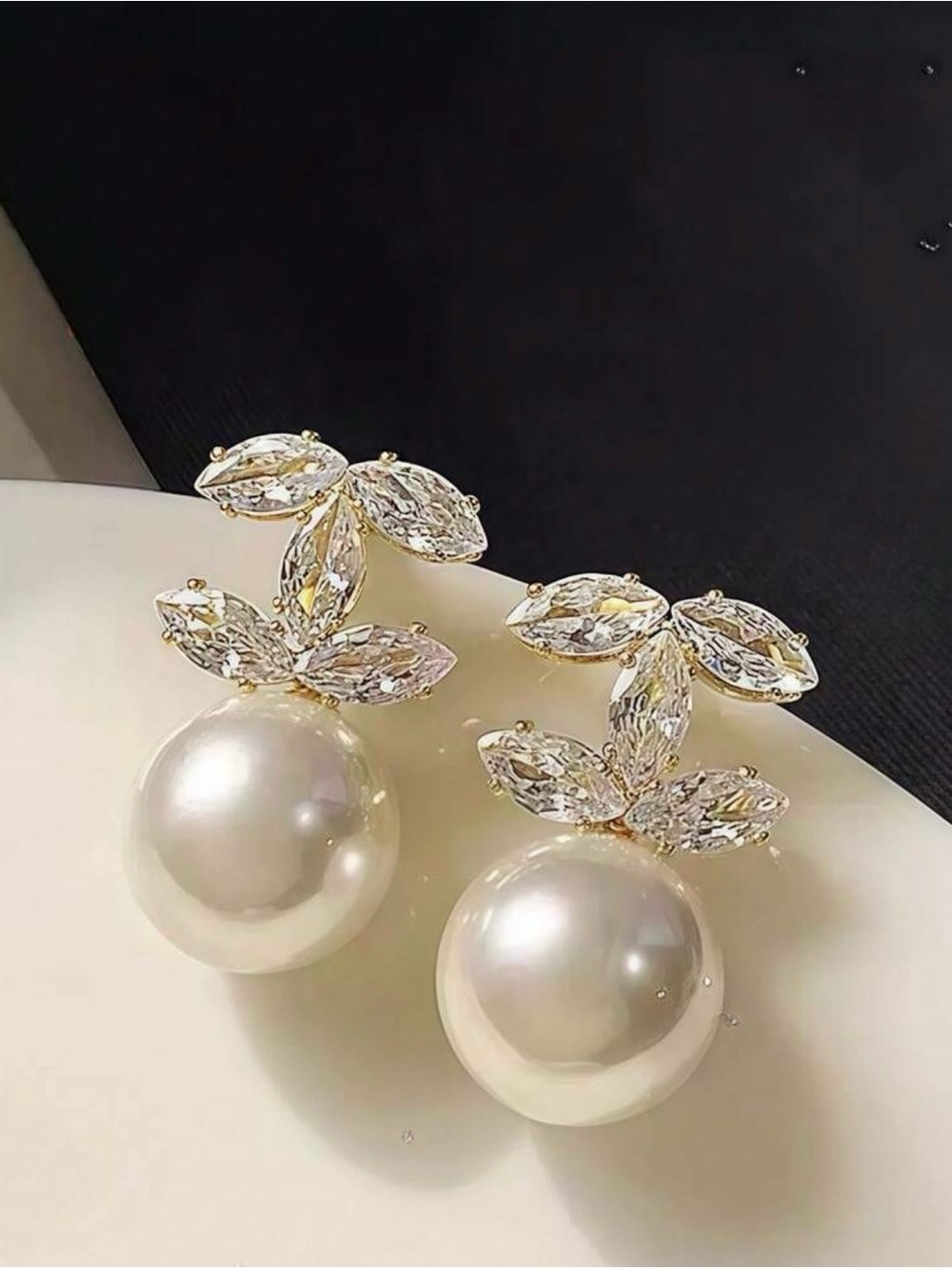 CC Logo 18k Gold Plated Pearl Drop Statement Earrings - Women Jewelry - Picture 2 of 7